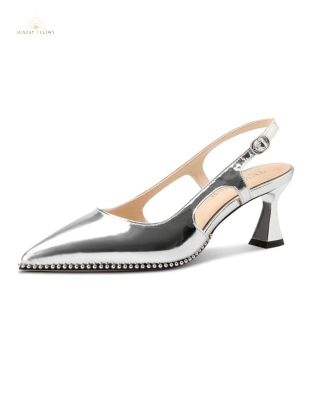 Women's Kitten Heel Pointed Toe Pumps Patent Leather Slingback Buckle Prom Shoes